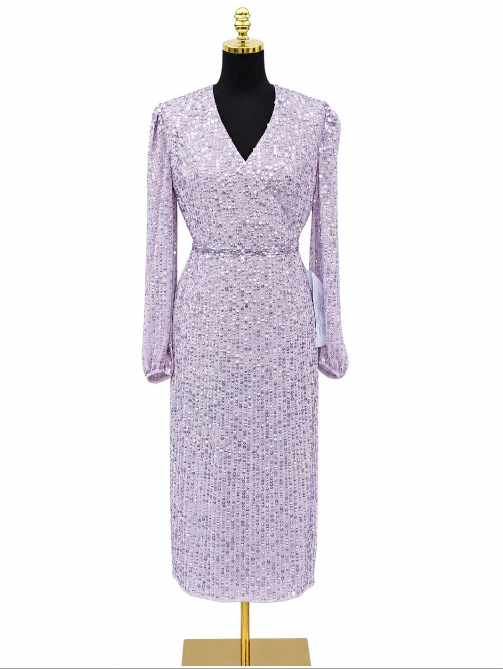 Mac Duggal Lavender Sequin Embellished Midi Sheath Dress Size 6 NWT